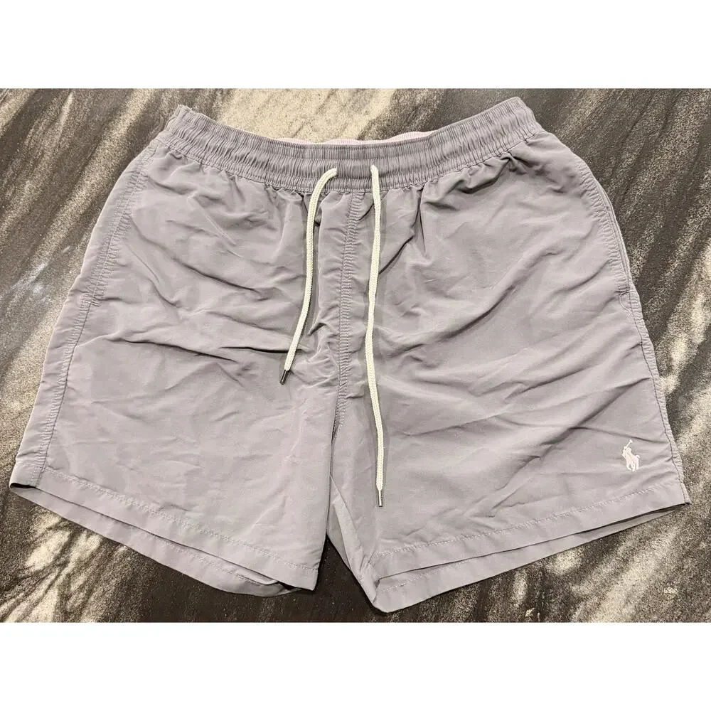Polo Ralph Lauren Swim Trunks Gray Pink Pony Drawstring Size Large